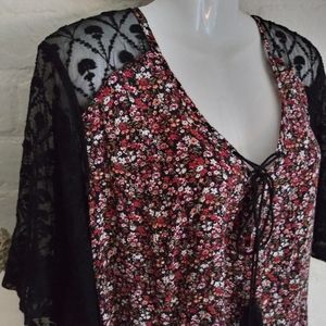 Torrid 6 Black Lace Floral Corset Detail Blouse